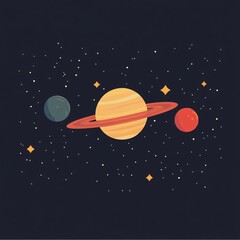 Aufkleber - Saturn, uranus and mars shining in the dark night sky