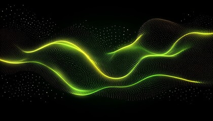 Poster - Abstract Green Waves on Black Background