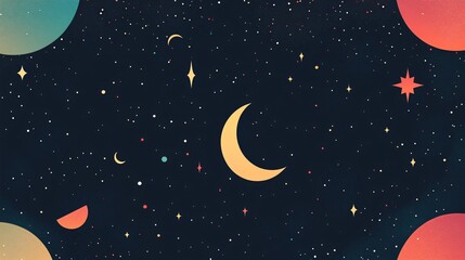 Aufkleber - Planets and moons shining in the starry night sky