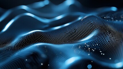 Poster - Abstract blue digital waves with glowing dots, creating a mesmerizing flowing pattern.