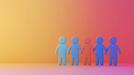 Poster - Colorful 3d human figures holding hands, symbolizing unity and teamwork