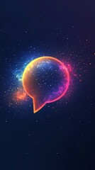 Poster - Neon speech bubble floating in a starry night sky representing global communication