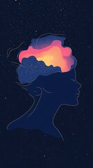 Poster - Woman silhouette with universe inside her mind showing imagination and creativity