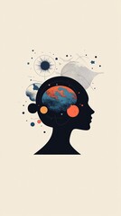Poster - Woman silhouette showing planets and stars inside her head
