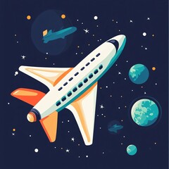 Aufkleber - Spaceship flying through space past planets and stars