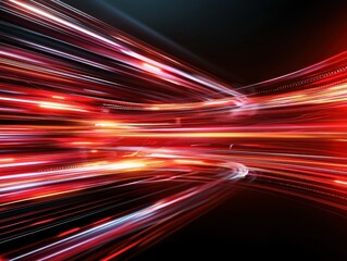 Poster - Vibrant red and white light trails create a dynamic, abstract background.