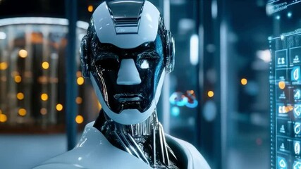 Leinwandbilder - A humanoid robot participates in a training session focusing on science and technology development within a corporate environment.