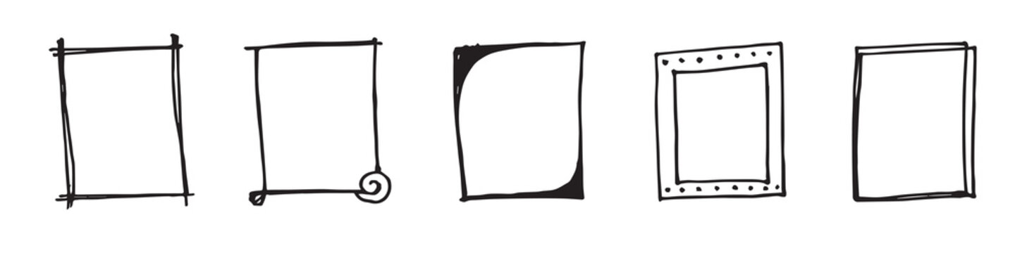 hand drawn Set of black and white doodle rectangle frames.