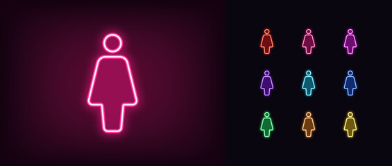 Poster - outline neon woman person icon set. glowing neon female figurine icon, woman silhouette. female gend