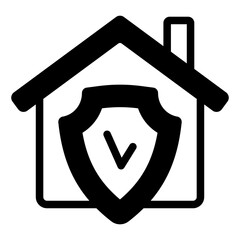 Fototapete - House with safety shield solid icon, defense against viruses concept. Vector graphics. Checkmark emblem at house, building sign on white background, glyph style mobile or design.