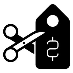 Poster - Tag of coupon with scissors solid icon, dollar discount concept. Vector graphics. Price mark, tag sign on white background, glyph style mobile or design.