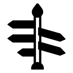 Poster - Direction arrows signpole solid icon, navigation concept. Vector graphics. Wooden pillar with planks, wayfinding sign on white background, glyph style mobile or design.