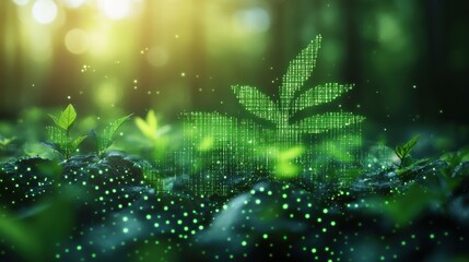 Poster - a vibrant green graph overlay on a natural scene symbolizing growth and data analysis,stock image