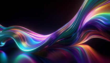 Wall Mural - abstract fluid holographic purple curved waves in dark background 3d render