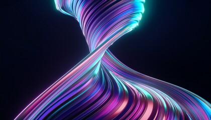 Wall Mural - abstract fluid holographic purple curved waves in dark background 3d render
