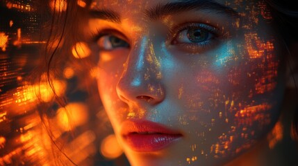 Poster - a woman s face is shown in a computer generated image with a bright colorful and futuristic look the image is a representation of a digital avatar,stock photo