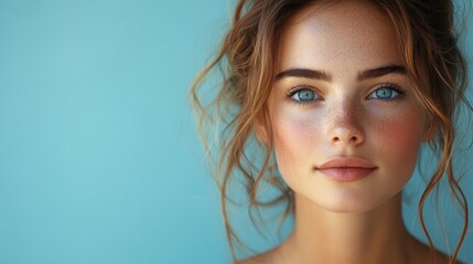 Poster - a young woman with flawless glowing skin gazing away with a serene expression ideal for beauty skincare wellness and self care promotional content and advertisements,stock photo