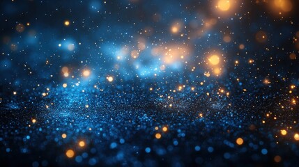 Poster - abstract blurred bokeh lights on dark blue background festive christmas and new year holiday template with glittering defocused stars and sparkling effects,stock image