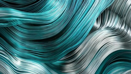 Poster - Discover the mesmerizing flow of teal and silver threads creating a stunning textile artwork immersed in vibrant creativity Generative AI