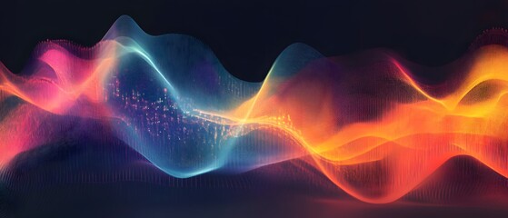Poster - An abstract representation of sound waves with vibrant colors. This digital artwork showcases dynamic patterns and fluid movement, ideal for tech and creative projects.