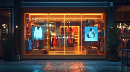 Aufkleber - ai enhanced fashion retail display with digital style suggestions in urban storefront