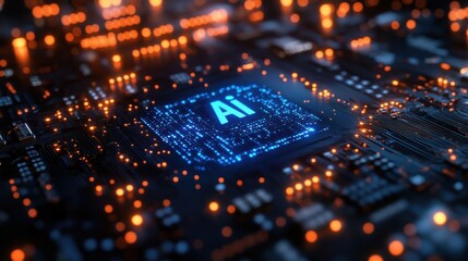 Poster - ai technology on black background futuristic dark artificial intelligence with text ai blue glowing hologram and empty space,stock photo