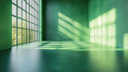 Fototapete - an empty green studio room with an abstract green gradient ideal for showcasing products as a background,stock photo