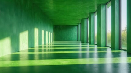 Fototapete - an empty green studio room with an abstract green gradient ideal for showcasing products as a background,stock image