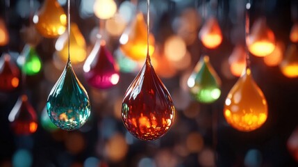 Canvas Print - colorful liquid drops hanging, bokeh background, abstract design, for digital art