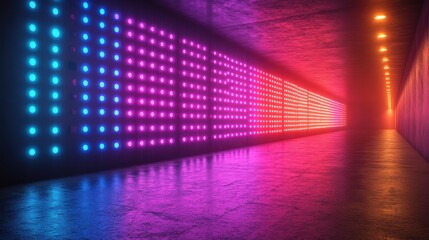 Fototapete - authentic concave led display for a wall or platform large tv display depicted in a vector illustration,neon blue,purple dot lights stadium digital scoreboard,diode lights,photo stock