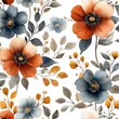 © tiger - Watercolor Floral Seamless Pattern with Pastel Flowers Leaves on White Background