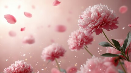 Aufkleber - beautiful white peony flowers,petals in flight against a light pink pastel background,copy space a creative floral layout for spring spring blossom backdrop,stock photo
