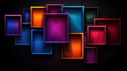 Wall Mural - Colorful square boxes on dark background. Abstract design