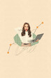 © deagreez - Poster collage of person use netbook having data graph go up on pastel yellow background