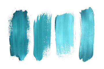Poster - Teal acrylic paint brushstrokes isolated on white background creating an artistic design