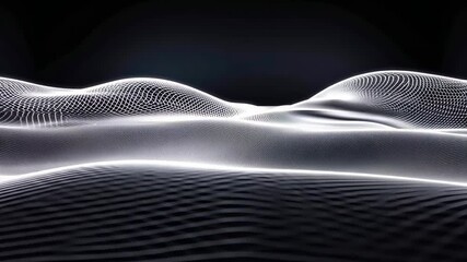 Fototapete - Explore the captivating dance of light and shadow in mesmerizing digital waveforms drifting across darkened landscapes Generative AI