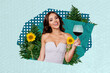 © deagreez - Exclusive artwork banner creative collage of happy girl stand spring party sunflower flower bloom spring summer walk park
