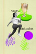 © deagreez - Pop trend collage of young girl run fast ambition for trophy cup yellow background
