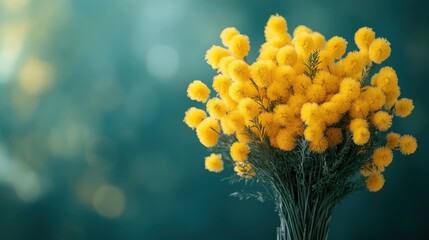 Aufkleber - bouquet of beautiful yellow mimosa flowers on green background,stock photo