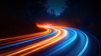 Aufkleber - bright blue light trails curve dynamically against a dark background creating a sense of speed,motion,stock photo