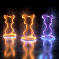 Aufkleber - Abstract Neon Forms on Reflective Surface