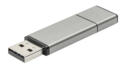 gray usb flash drive, isolated, transparent background, ai