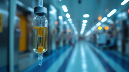 Poster - close up medical intravenous iv drip in hospital background,stock image