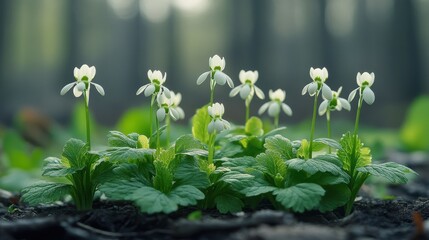 Aufkleber - close up of snowdrop flower on green spring meadow forest macro nature photography,stock image