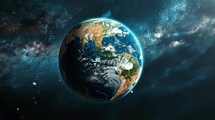 Wall Mural - cinematic scene of planet earth globe on starry space background.