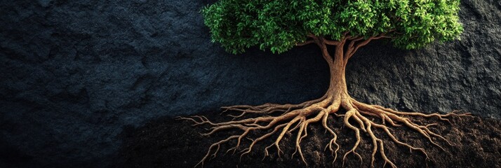 Leinwandbilder - Tree with neural network roots symbolizes organic intelligence in a natural setting