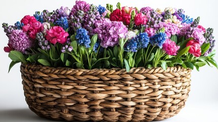 Poster - colorful spring flower arrangement in a woven basket ready for seasonal decor isolated on transparent background