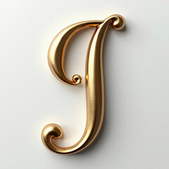 Poster - Elegant 3D gold letter J in a connected monoline script style. Metallic handwritten element with beveled edges, isolated on white background. Sophisticated asset