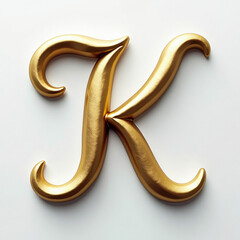 Poster - Elegant 3D gold letter K in a connected monoline script style. Metallic handwritten element with beveled edges, isolated on white background. Sophisticated asset