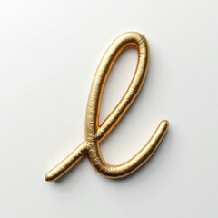 Poster - Elegant 3D gold lowercase letter l, connected monoline script style. Metallic handwritten element isolated on white background. Sophisticated design asset.